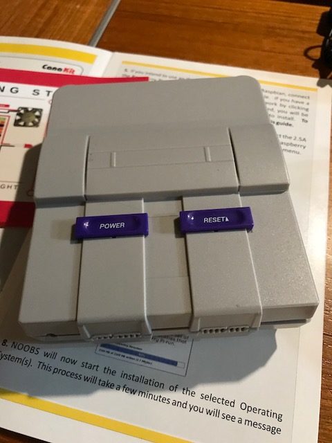 Close up of Super Nintendo Case for Raspberry Pi, after purchasing and setting up.