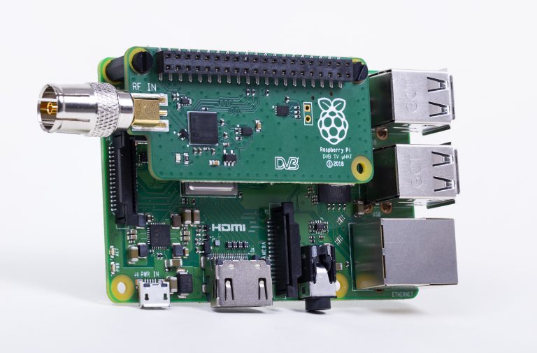 A photograph of a Raspberry Pi 3 Model B+ with a TV HAT October 2018