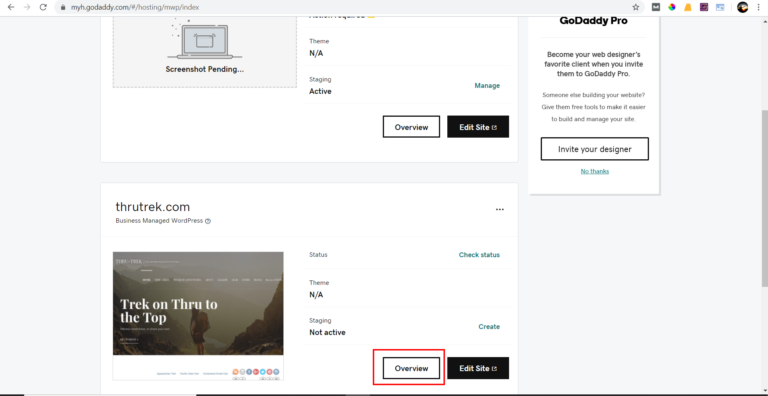 To change php settings on Managed WordPress, once you clicked Manage All, you must then select 'Overview' for the site you need to edit. This is where you can find the SFTP settings.
